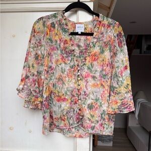 Misa Los Angeles Pink, Yellow & Green Floral Ruffle Blouse XS